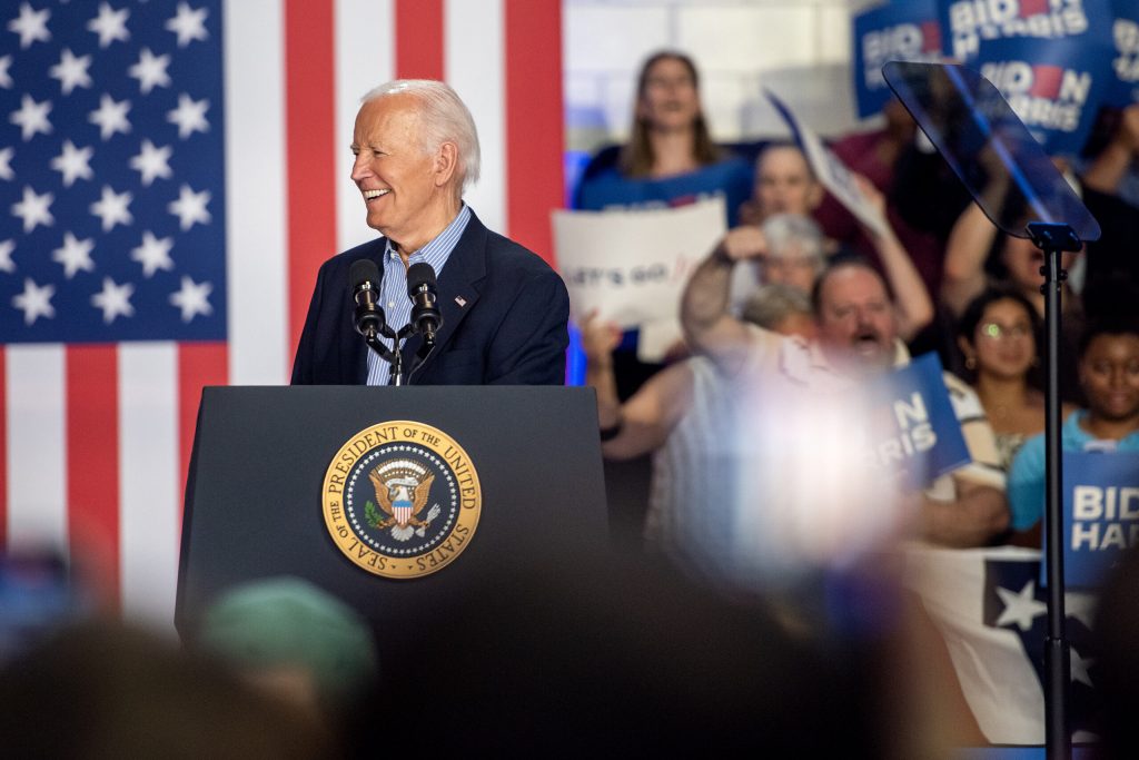 President Joe Biden speaks Friday, July 5, 2024, at Sherman Middle School in Madison, Wis. Angela Major/WPR
