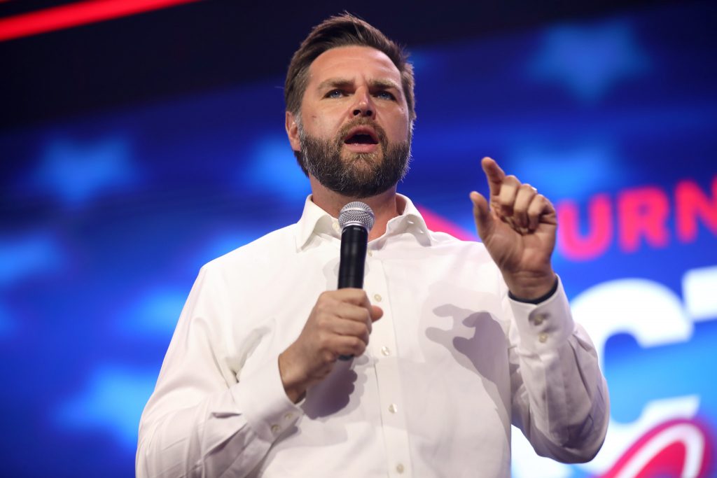 U.S. Senator J. D. Vance speaking with attendees at the 2023 Turning Point Action Conference at the Palm Beach County Convention Center in West Palm Beach, Florida. Photo by Gage Skidmore. (CC BY-SA 2.0) https://www.flickr.com/photos/gageskidmore/53069463808